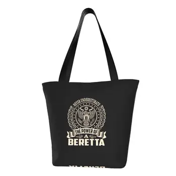 Силата на торбички за пазаруване Beretta Grocery с принтом върху платно, чанти за пазаруване през рамо, по-голямата голям здрава чанта за пистолети