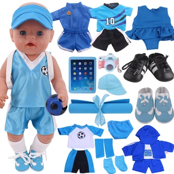 Синя спортни облекла, дрехи за кукли, баскетболно спортни обувки за 18-инчови американски и 43-инчов детски неща Reborn и аксесоари за кукли Logan Boy