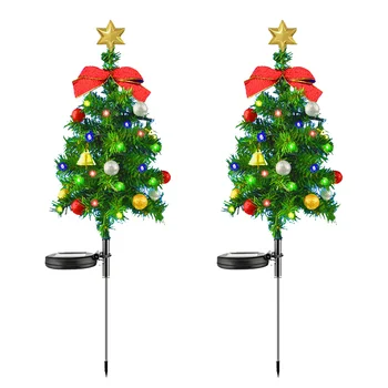 Слънчеви светлините на Коледната елха на открито, водоустойчив, с 2 режима на Подарък за Коледа лампа за слънчева батерия с бантиком-камбана, декорация на външни пътеки, градина и двор