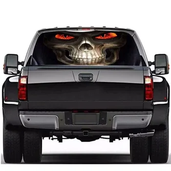 Череп на дявола за камион, пикап от Jeep Suv, 3D стикер на предното и задното стъкло, интериор, плакат на задния прозорец 53,1 X 14,2 инча