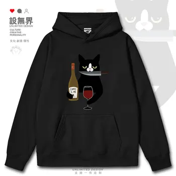 Японската забавно Малка Черна Котка, Пиенето, Забавен cartoony модел, мъжки блузи, жилетки, пуловери, ежедневни есенно-зимни дрехи
