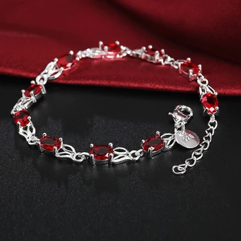 Горещ Луксозен червен кристал 925 сребро Гривна за жени модни марки благородни бижута Сватба парти и Коледни подаръци