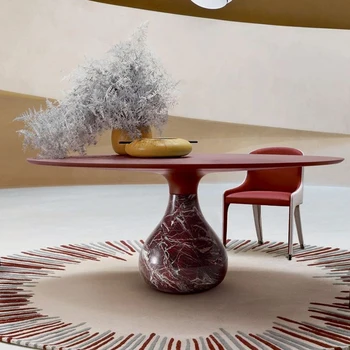 Италиански лампа, луксозна комбинация на обедната маса и стол от каменна плоча, въртяща маса за дом, модерен прост мрамор кръгла маса