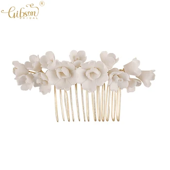 Новият сладък керамични прическа във формата на цвете, Гребен за коса и набор от игли, Сватбена украса за коса, Аксесоари за сватбения салон
